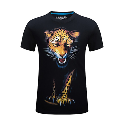 

Men's T shirt Leopard Animal Plus Size Print Short Sleeve Daily Tops Cotton Basic Streetwear Black Blue