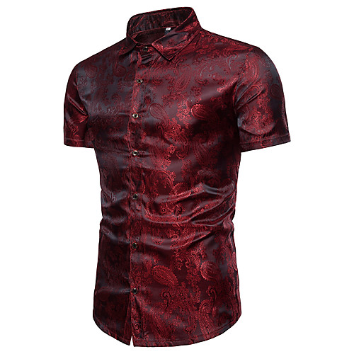 

Men's Solid Colored Shirt - Cotton Luxury Daily Holiday Standing Collar Wine / White / Purple / Navy Blue / Summer / Short Sleeve