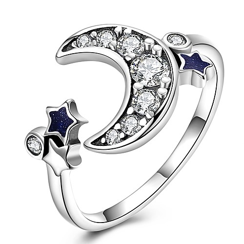 

Band Ring Cubic Zirconia Silver Sterling Silver Zircon Gold Plated Moon Ladies Classic Vintage Adjustable / Women's