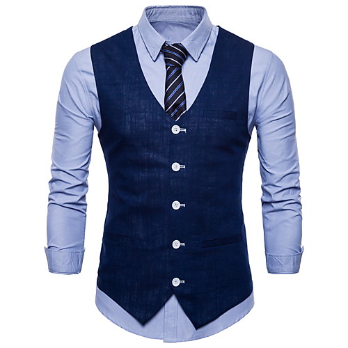

White / Black / Yellow Solid Colored Slim Polyester Men's Suit - V Neck / Fall / Spring / Sleeveless / Plus Size