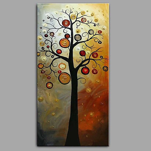 

Oil Painting Hand Painted Vertical Panoramic Abstract Floral / Botanical Comtemporary Modern Stretched Canvas