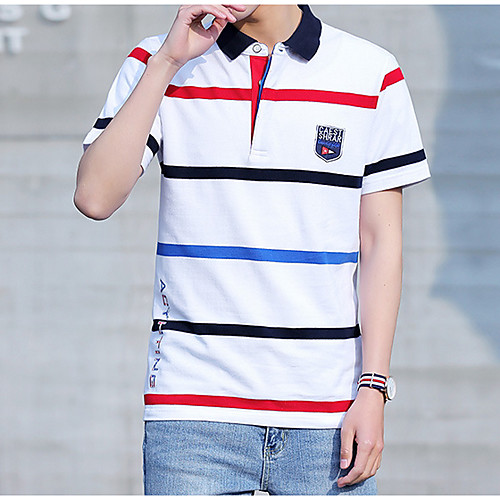 

Men's Polo Striped Stripes Short Sleeve Daily Tops Active White Royal Blue