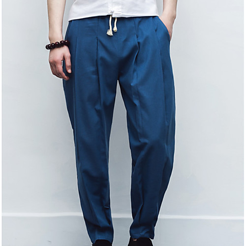 

Men's Sporty Chinoiserie Linen Slim Daily Sweatpants Pants Solid Colored Full Length Basic High Waist White Black Blue