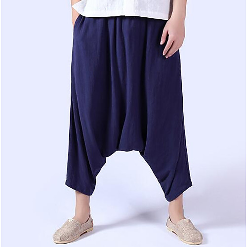 

Men's Linen Holiday Loose Sweatpants Pants Solid Colored Full Length White Black Khaki / Summer