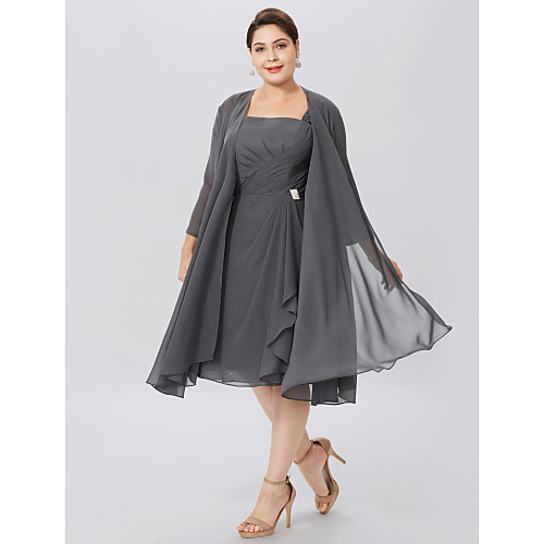 

A-Line Straps Knee Length Chiffon Sleeveless Elegant / Plus Size Mother of the Bride Dress with Criss Cross / Pleats Mother's Day 2020