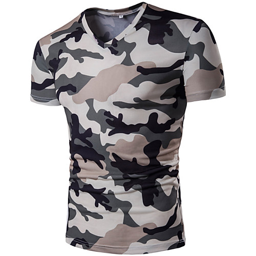 

Men's T shirt Camo / Camouflage Print Short Sleeve Daily Tops Blue Beige