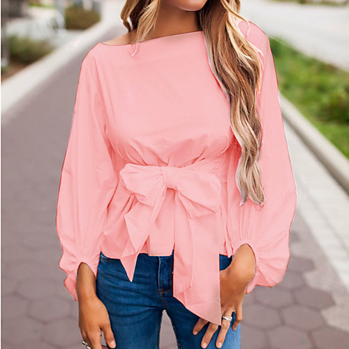 

Women's Blouse Solid Colored Long Sleeve Daily Tops Basic White Black Blue