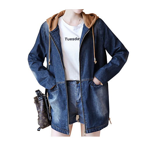 

Women's Solid Colored Spring Denim Jacket Regular Sports Long Sleeve Cotton Coat Tops Brown