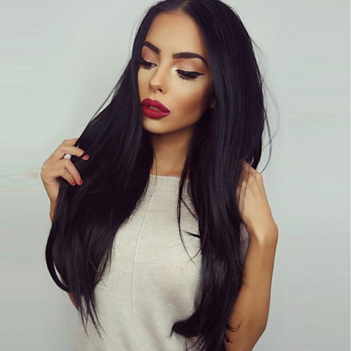 

Synthetic Wig Yaki Straight Yaki Straight Layered Haircut Wig Long Natural Black Synthetic Hair Women's Middle Part Black