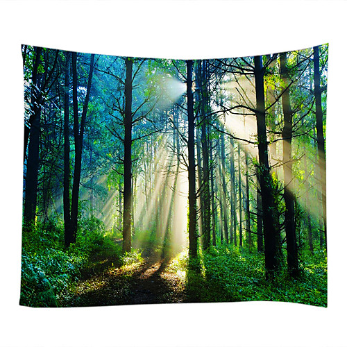 

Wall Tapestry Art Decor Blanket Curtain Picnic Tablecloth Hanging Home Bedroom Living Room Dorm Decoration Misty Forest Nature Landscape Sunshine Through Tree