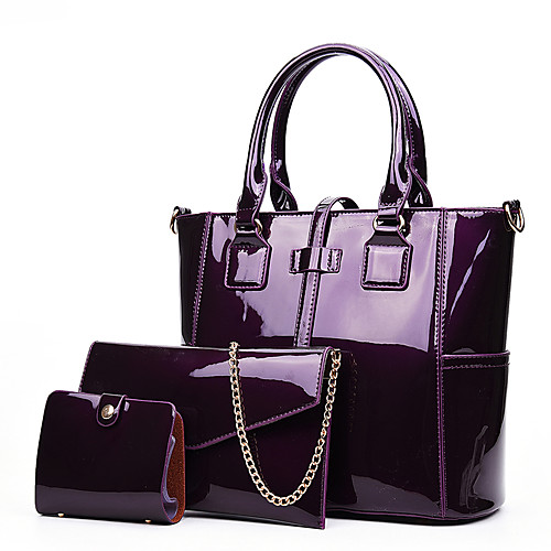 

Women's Zipper Patent Leather Bag Set Bag Sets 3 Pcs Purse Set Purple / Red / Blue