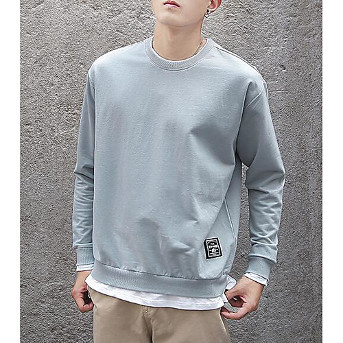 

Men's Sweatshirt Solid Colored Print Round Neck Going out Hoodies Sweatshirts Long Sleeve Long Black Khaki Light Blue / Spring