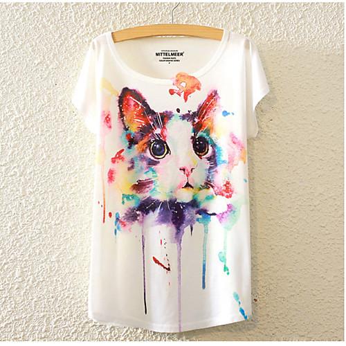 

Women's T shirt Animal Short Sleeve Daily Tops Basic White