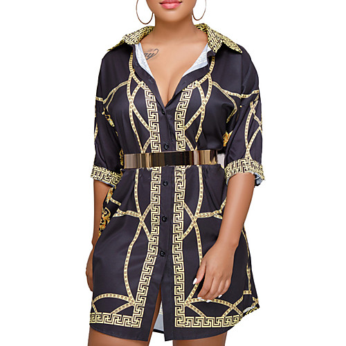

Women's Shirt Dress Short Mini Dress White Black Half Sleeve Geometric Fall Spring Shirt Collar Basic S M L XL XXL 3XL / Plus Size
