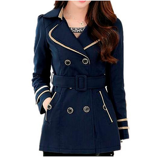 

Women's Solid Colored Fall & Winter Peter Pan Collar Trench Coat Long Daily Long Sleeve Polyster Coat Tops Blue