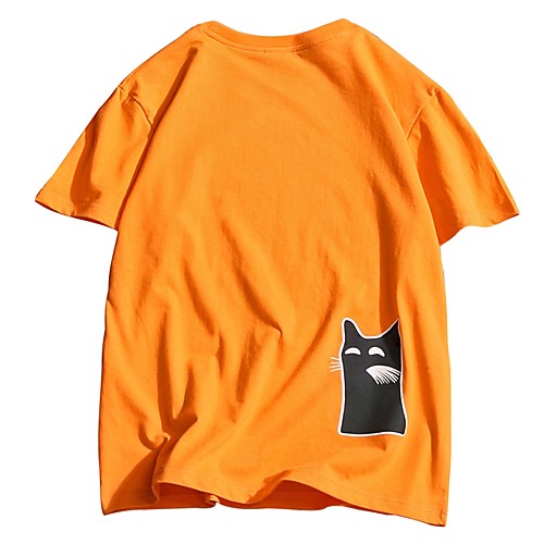 

Men's T shirt Animal Print Short Sleeve Daily Tops Cotton Chinoiserie White Black Orange
