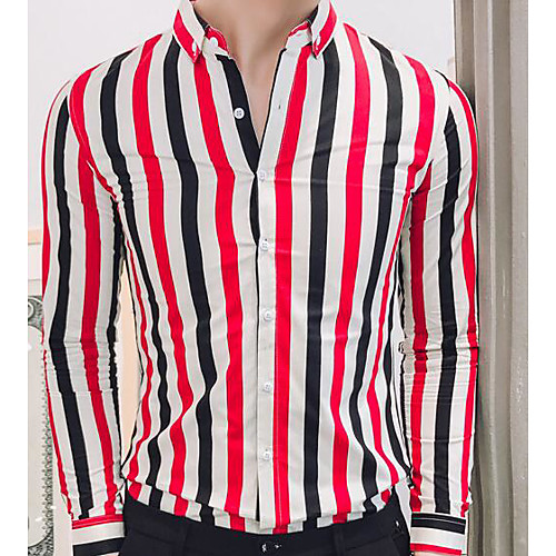 

Men's Shirt Striped Long Sleeve Daily Tops Basic Streetwear Blue Red
