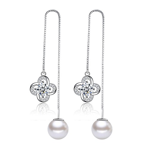 

Women's Pearl Drop Earrings Long Clover Ladies Fashion Elegant Imitation Pearl Earrings Jewelry Silver / Purple For Daily Ceremony