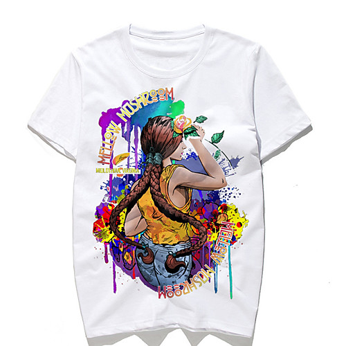 

Men's T shirt Geometric Short Sleeve Daily Tops Cotton Active White Black