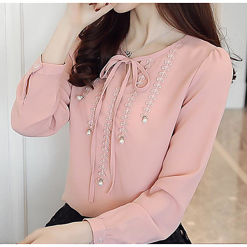 

Women's Blouse Solid Colored Long Sleeve Daily Tops Basic White Blue Blushing Pink