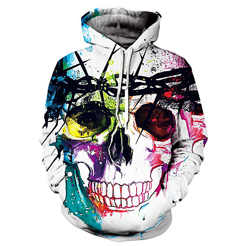 

Men's Hoodie 3D Skull Print Hooded Halloween Daily Hoodies Sweatshirts Long Sleeve Loose Rainbow / Spring