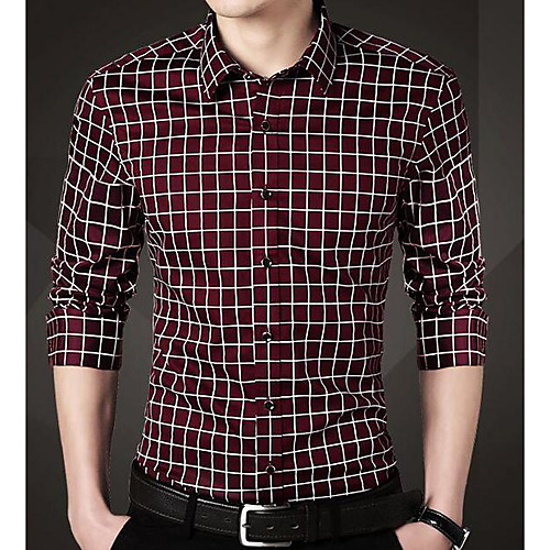 

Men's Shirt Plaid Plus Size Print Long Sleeve Work Tops White Blue Blushing Pink