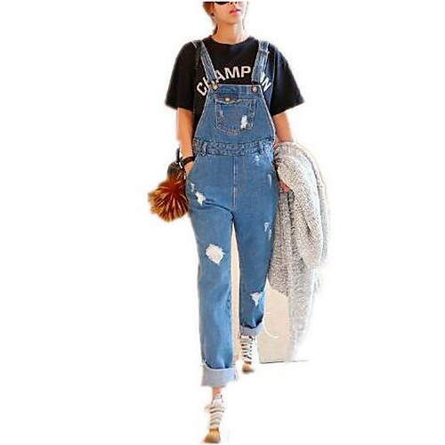 

Women's Basic Daily Strap Blue Jumpsuit Solid Color Cotton