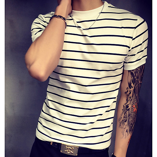

Men's T shirt Striped Print Short Sleeve Daily Tops Cotton Basic White Red Navy Blue