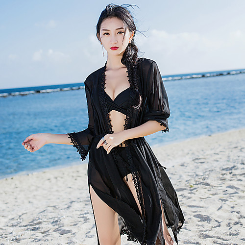 

Women's Sheath Dress Maxi long Dress Black Red Khaki Long Sleeve Solid Colored Fall Summer V Neck S M L XL