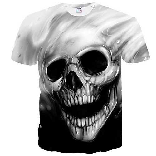 

Men's T shirt Skull Plus Size Print Short Sleeve Daily Tops Basic Gray