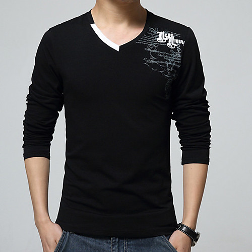 

Men's T shirt Solid Colored Long Sleeve Daily Tops Cotton Chinoiserie White Black Navy Blue