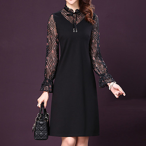 

Women's Sheath Dress Short Mini Dress Black Long Sleeve Solid Colored Print Spring V Neck Sophisticated M L XL XXL 3XL / Plus Size