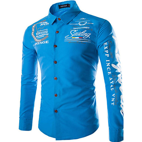

Men's Shirt Letter Print Long Sleeve Daily Tops Cotton Active White Black Blue