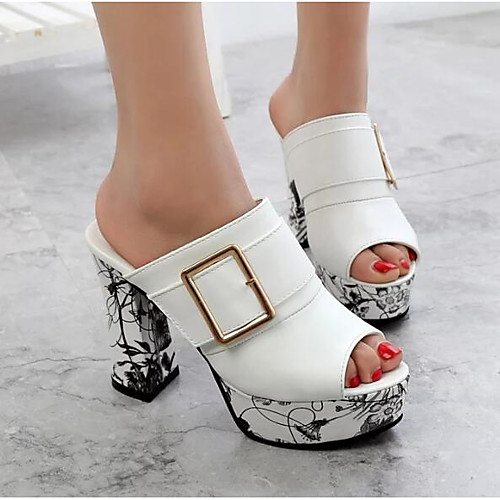 

Women's Sandals Chunky Heel Comfort Casual Synthetic Microfiber PU Summer White Black Red