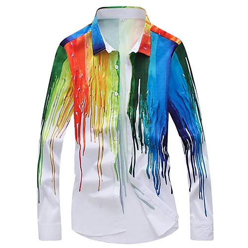 

Men's Plus Size Rainbow Print Slim Shirt Street chic Exaggerated Daily Club White / Black / Blue / Red / Yellow / Green / Rainbow / Summer / Fall / Long Sleeve