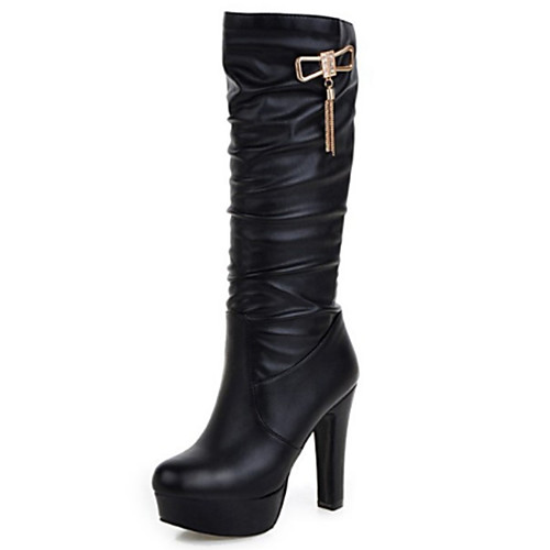 

Women's Boots Stiletto Heel Pointed Toe Rivet PU(Polyurethane) Mid-Calf Boots Comfort / Novelty Spring / Fall White / Black / Beige / EU42