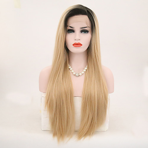 

Synthetic Lace Front Wig Straight Straight Lace Front Wig Long Black / Gold Synthetic Hair Women's Ombre Hair Blonde