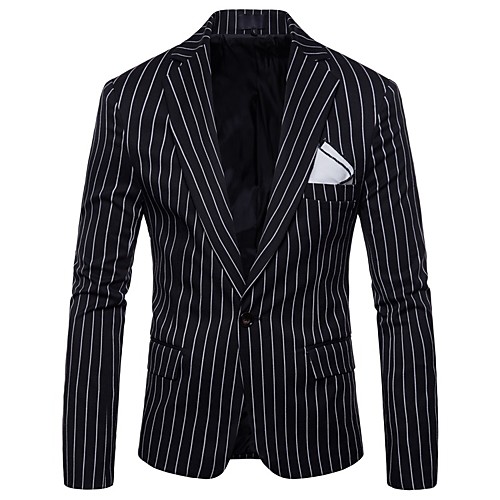

Men's Daily / Holiday Active Spring / Fall Plus Size Regular Blazer, Striped Shirt Collar Long Sleeve Polyester Black / Red / Gray / Slim