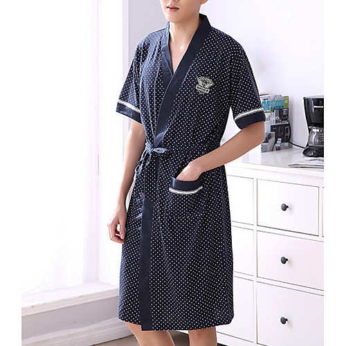 

Men's Robes / Satin & Silk Nightwear Geometric Navy Blue Khaki XXL XXXL XXXXL