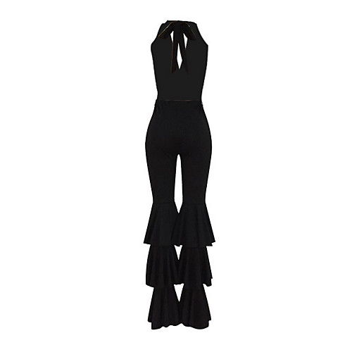 

Women's Daily Going out Halter Neck Ruffle Black Jumpsuit Solid Colored