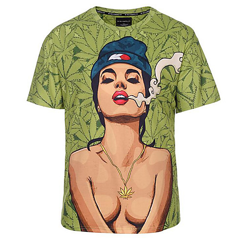

Men's T shirt Portrait Print Short Sleeve Daily Tops Cotton Streetwear Exaggerated Green