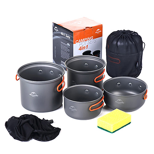 

Naturehike Camping Cookware Mess Kit Camping Pot Sets 10pcs Portable for 2 - 3 person Aluminium alloy Outdoor Camping / Hiking Picnic BBQ 2 Camping Pot 1 Bamboo Shovel 3 Bowl 1 Soup Ladle 2