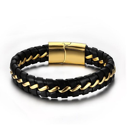 

Men's Chain Bracelet Leather Bracelet Magnetic Fashion Leather Bracelet Jewelry Black For Gift Daily / Steel Stainless