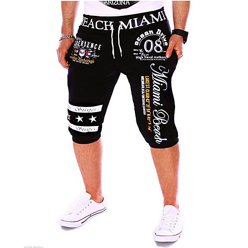 

Men's Sporty Active Cotton Daily Going out Sweatpants Shorts Pants Letter Full Length Print White Black Blue / Spring / Summer