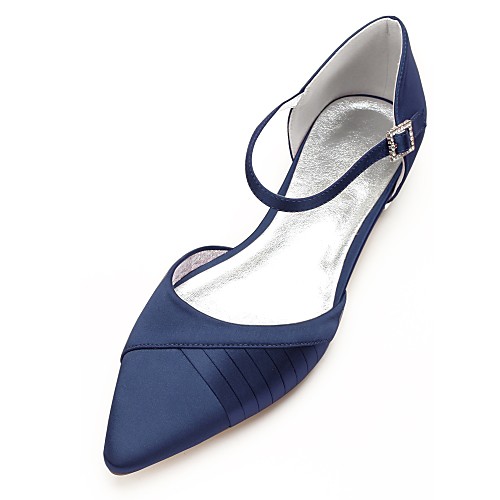 

Women's Wedding Shoes Flat Heel Pointed Toe Ribbon Tie Satin Comfort / D'Orsay & Two-Piece Spring / Summer Dark Blue / Silver / Ivory