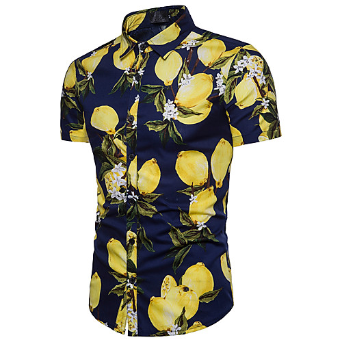 

Men's Shirt Floral Print Short Sleeve Beach Tops Boho White Red Navy Blue