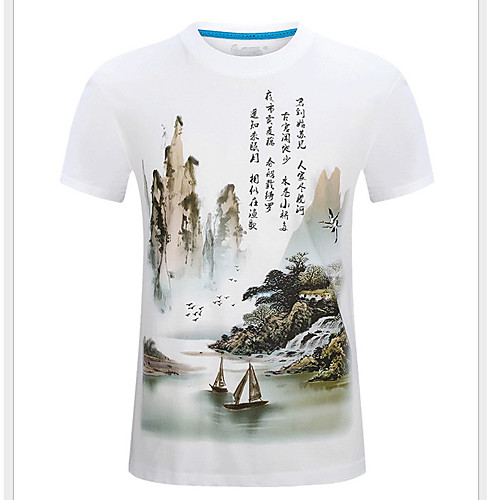 

Men's T shirt Graphic Plus Size Print Short Sleeve Daily Tops Cotton Basic Streetwear Chinoiserie White