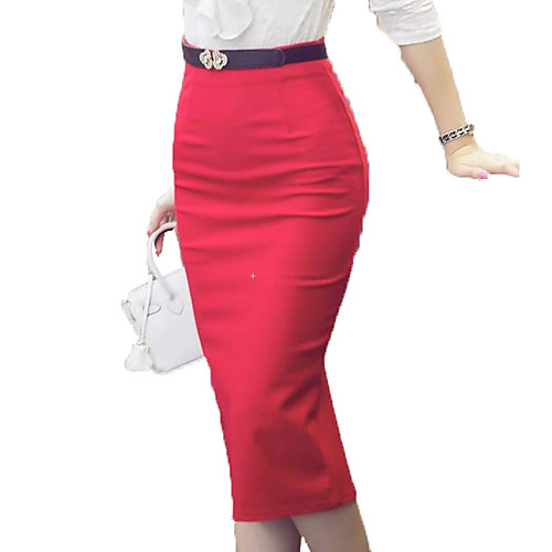 

Women's Holiday Going out Plus Size Bodycon Skirts Solid Colored Patchwork High Waist Black Red