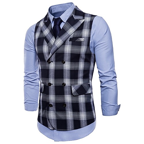 

Men's Daily / Holiday Active Spring / Fall Plus Size Regular Vest, Plaid Peaked Lapel Sleeveless Polyester Green / Black / Red / Slim