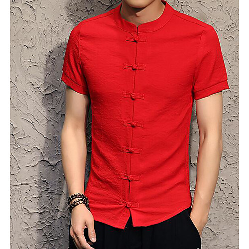 

Men's Shirt Solid Colored Plus Size Basic Short Sleeve Daily Tops Cotton Chinoiserie White Black Red
